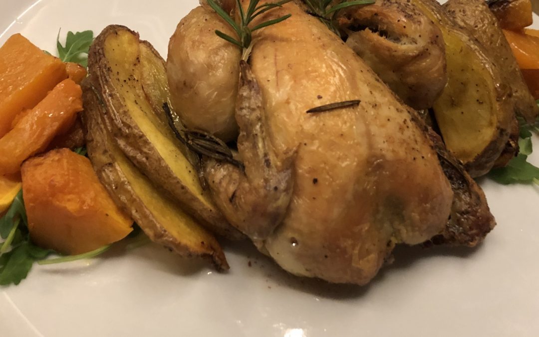 Pollo al forno con patate e zucca